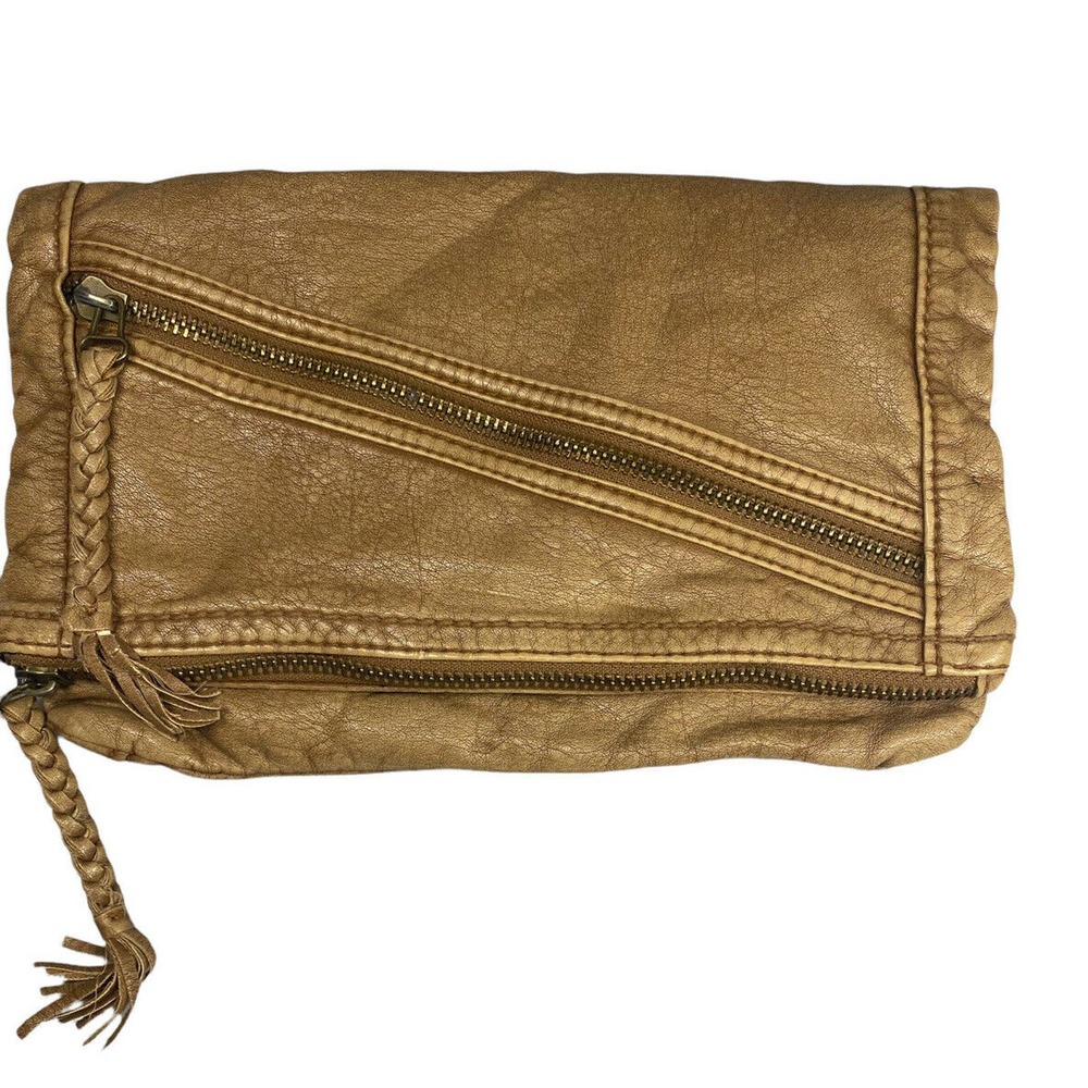 Converse zip leather brown clutch